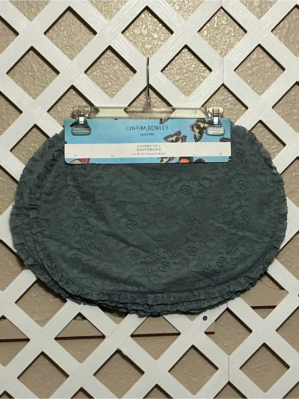 Cynthia Rowley Shabby Chic Blue Floral Lace Placemats. Set of 4